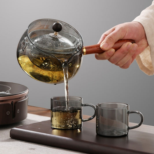 Semi-automatic Rotary Heat-resistant Glass Teapot Lazy Tea Making With Infuser And Wooden Handle